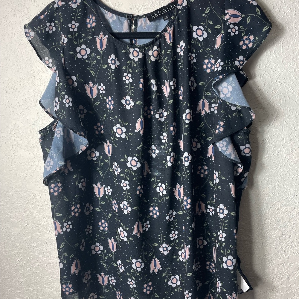 Eloquii Floral Sleeveless Ruffle Trimmed Blouse Sz 18